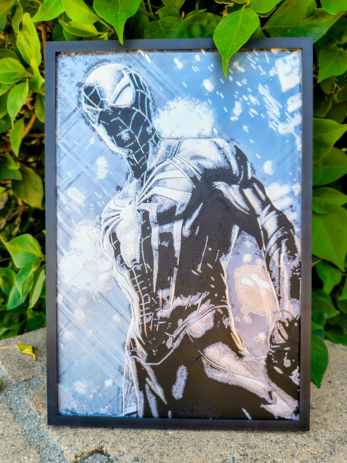 "Shadows of the Suit" - Spider-Man Framed 3D Printed Art - Marvel HueForge