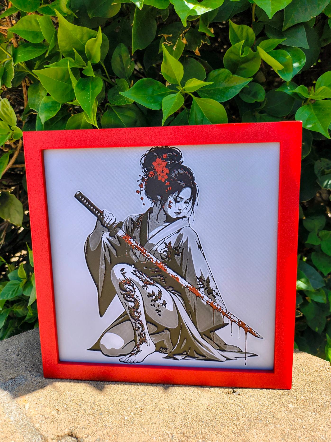 "Crimson Blade" - Onna-Musha 3D HueForge Art (200x200mm)