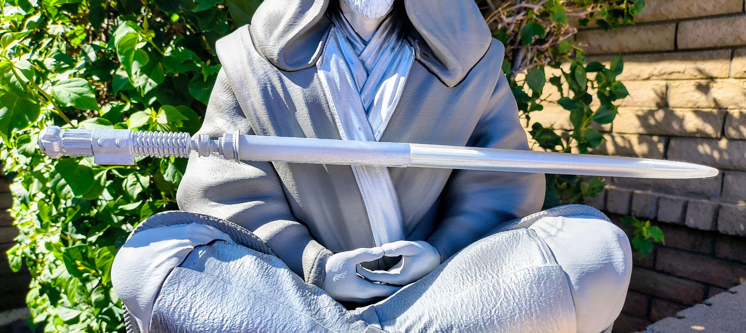 "Quiet Mind, Cosmic Force" — Collector's Centerpiece Scale Obi-Wan Kenobi Meditating Sculpture (Fully Hand-Painted with LED Lightsaber) 