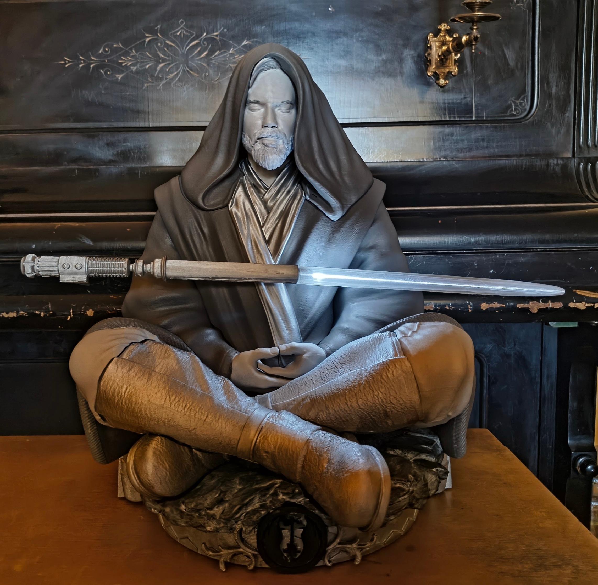 "Quiet Mind, Cosmic Force" — Grand Master Legendary Scale Obi-Wan Kenobi Meditating Sculpture (Fully Hand-Painted with LED Lightsaber) 