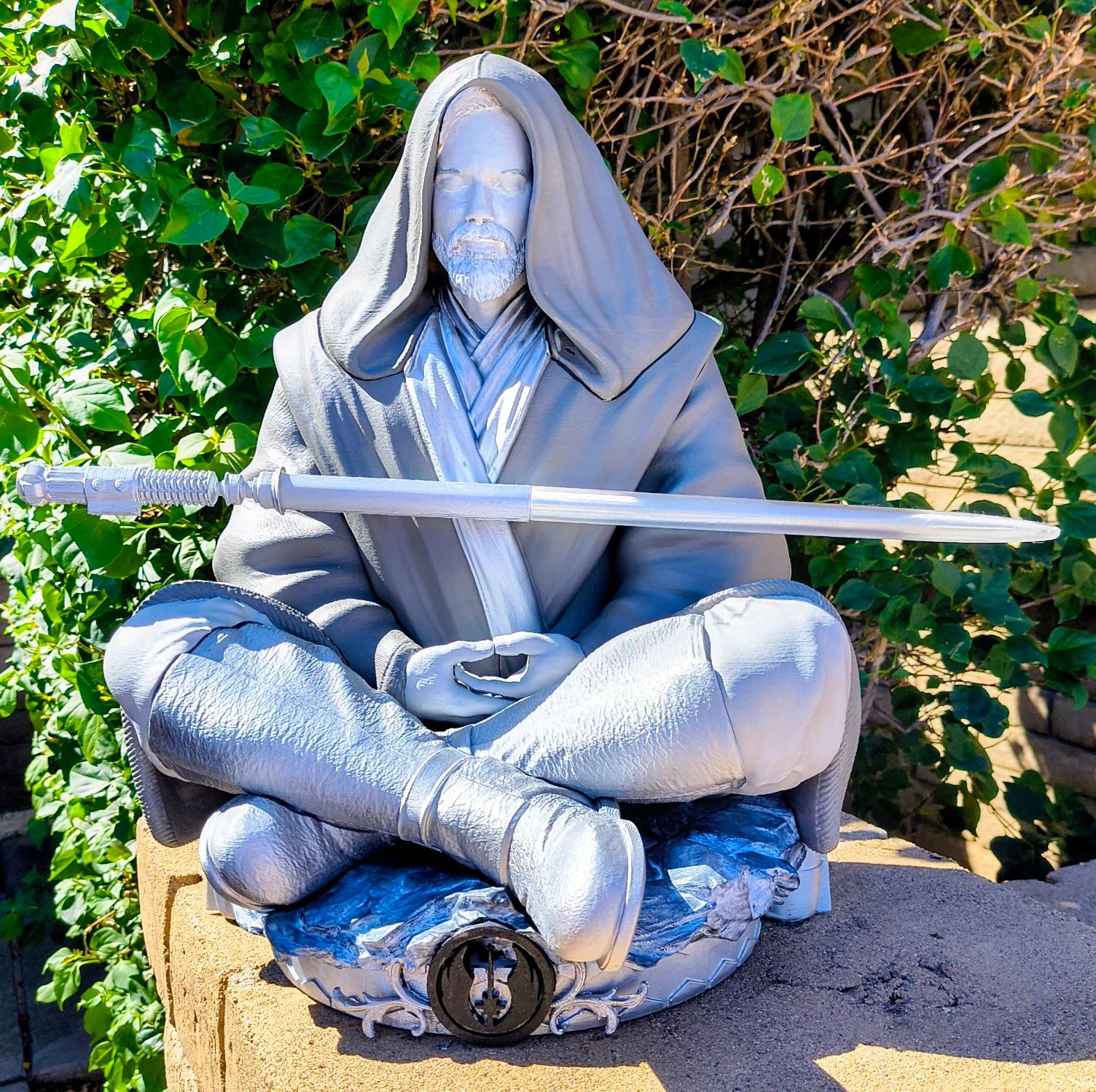 "Quiet Mind, Cosmic Force" — Grand Master Legendary Scale Obi-Wan Kenobi Meditating Sculpture (Fully Hand-Painted with LED Lightsaber) 